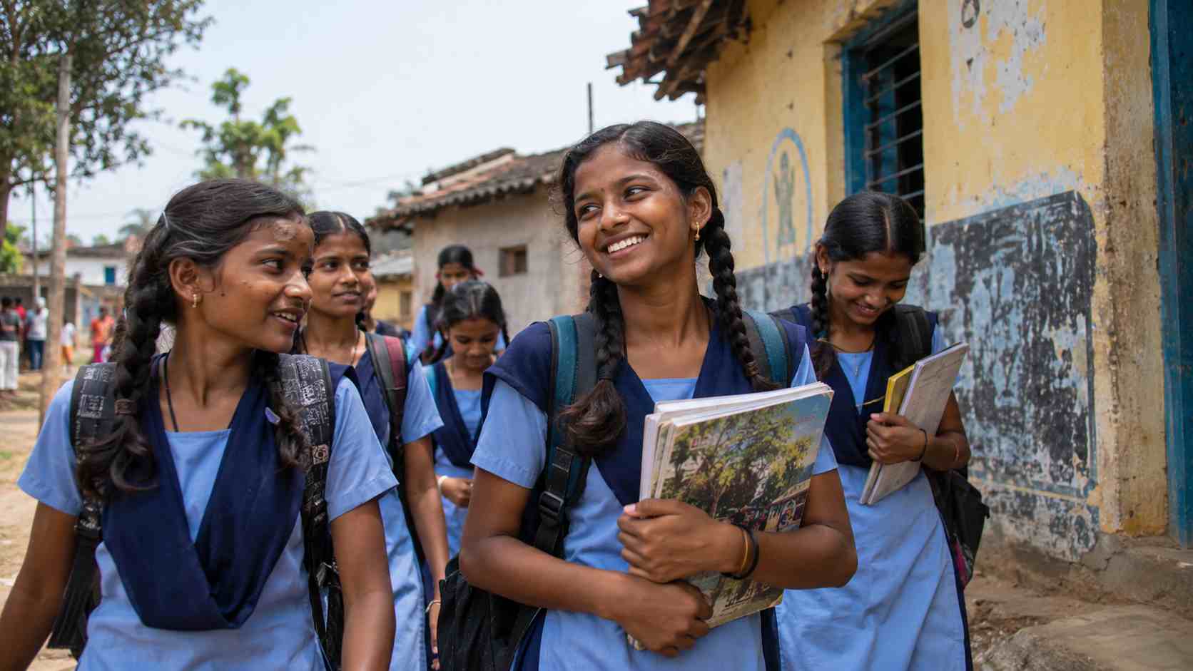 Two smiling schoolgirls